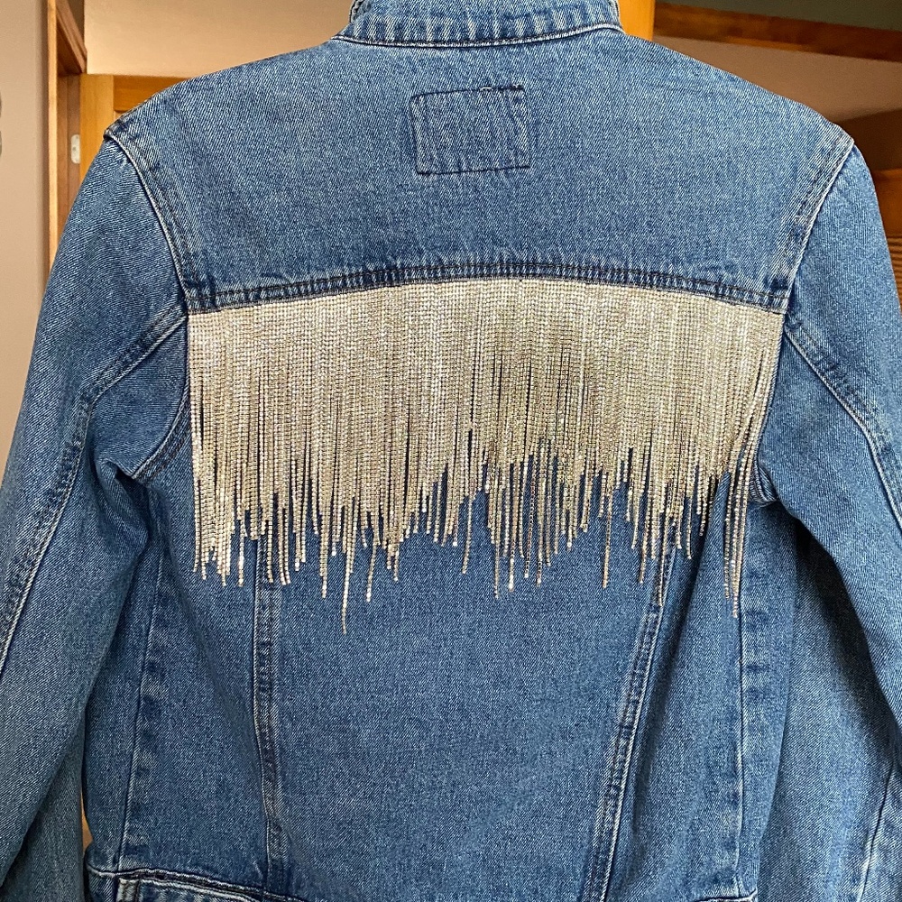 Customized Rhinestone Fringe Jean Jacket - Picture 3 of 6